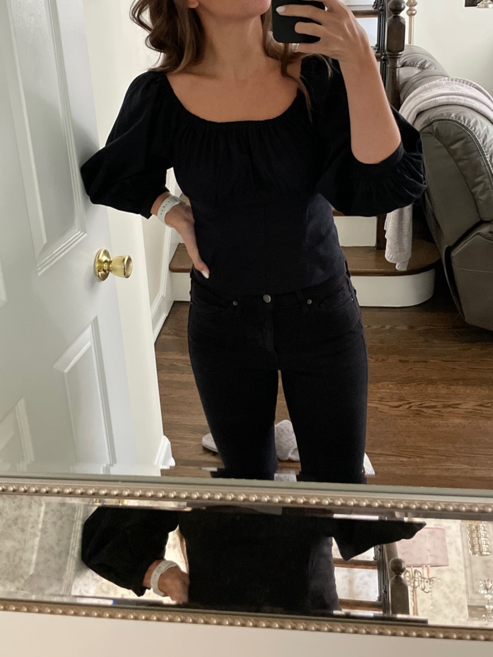 Reformation Black Off-Shoulder Puff-Sleeve Top